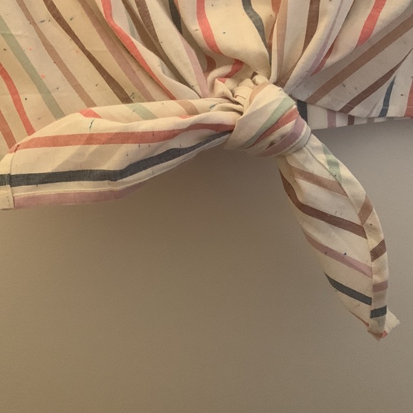 Madewell Linen Multicolor Striped Tie Boxy Top Size M Like New - Picture 4 of 5